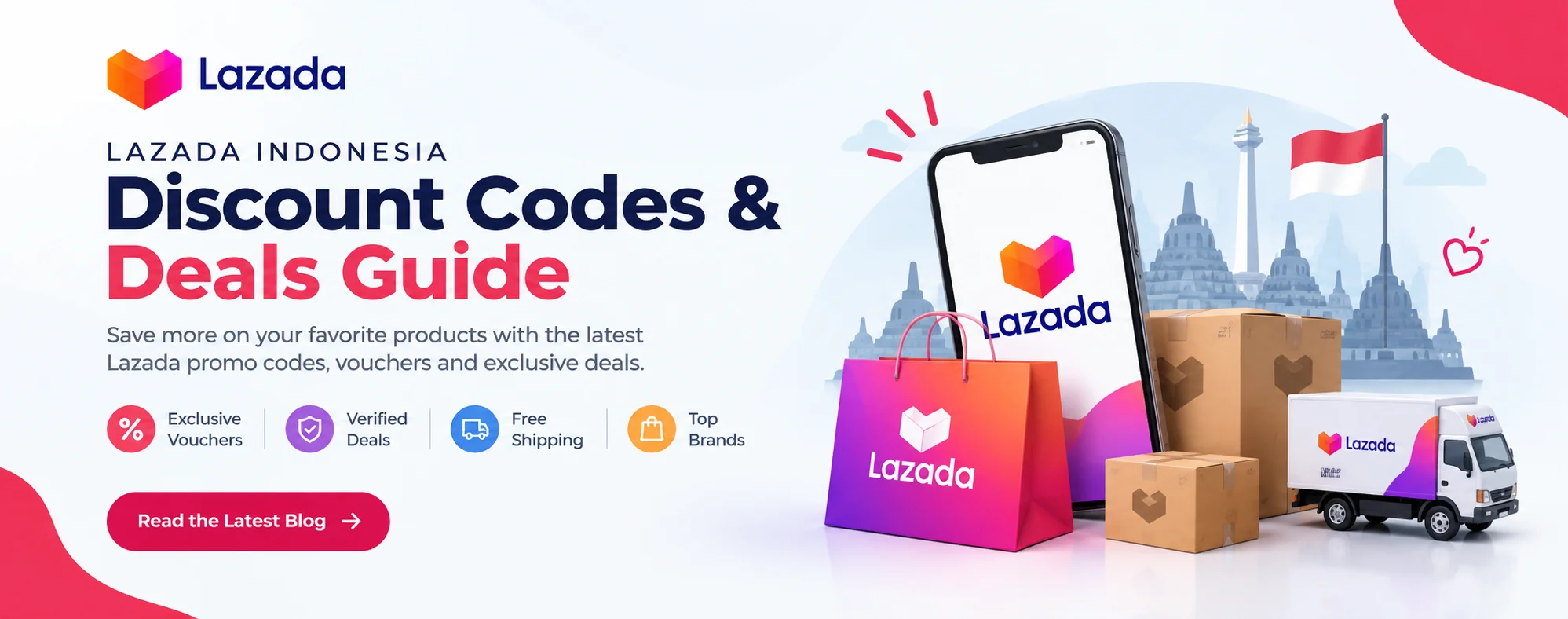 Lazada Indonesia app screen with coupon codes and voucher discounts displayed
