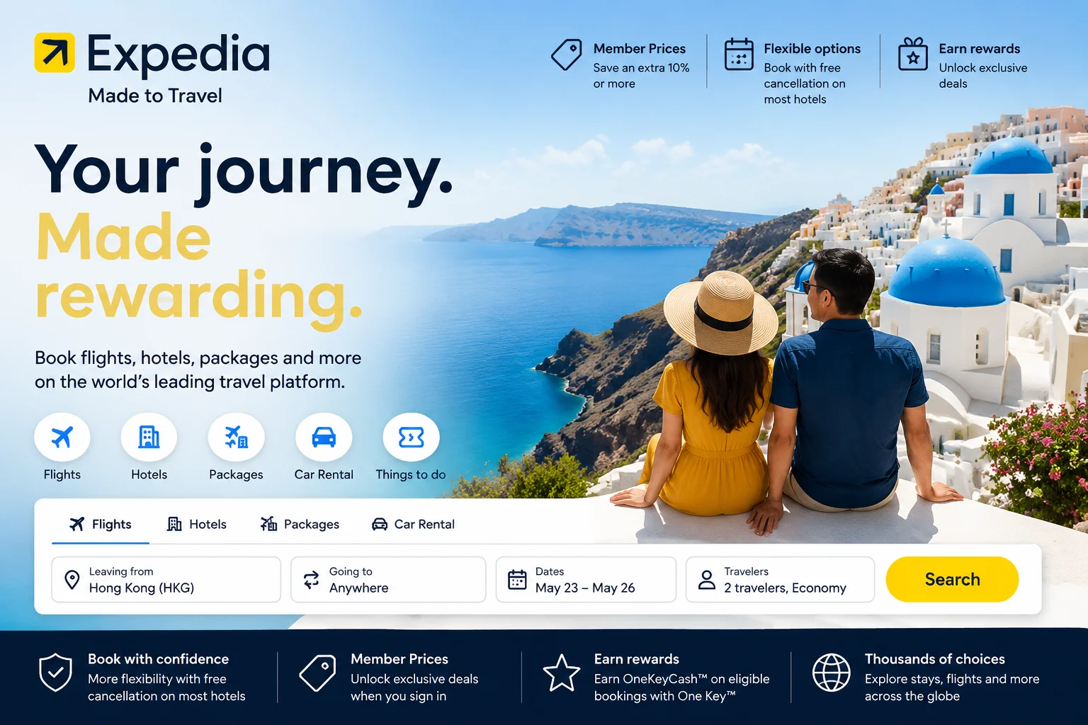 Expedia HK travel booking platform offering hotels, flights, holiday packages, car rentals, cruises, and activities with exclusive travel deals and worldwide destinations.