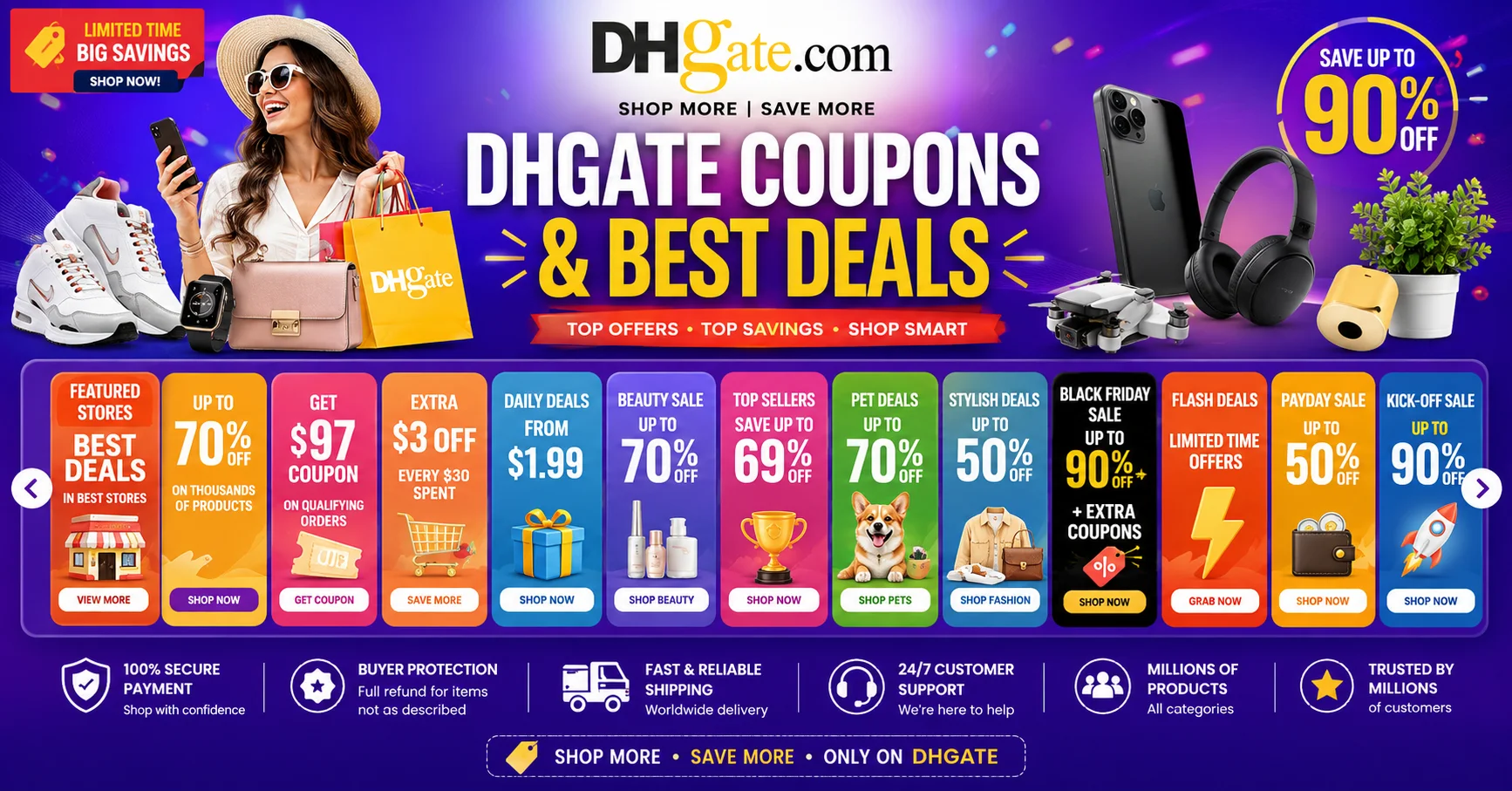 DHgate Coupons & Best Deals – Save Up to 90% Off + Extra Discount Codes