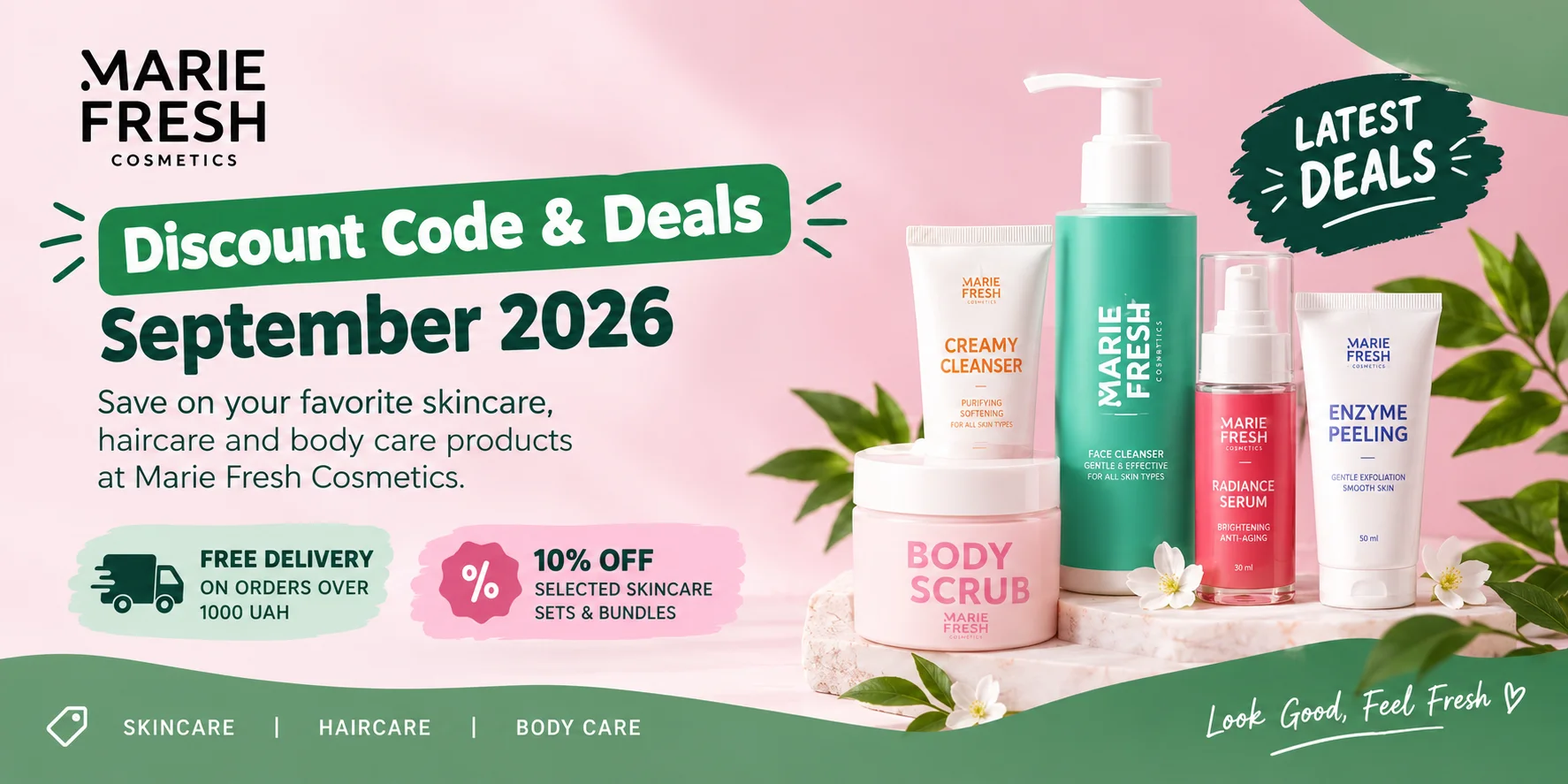 Marie Fresh Cosmetics discount code and deals September 2026 skincare products