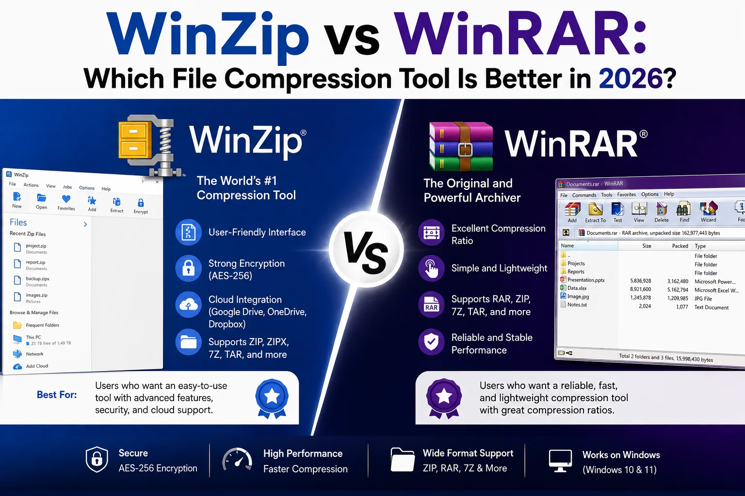 WinZip vs WinRAR: Which File Compression Tool Is Better in 2026?