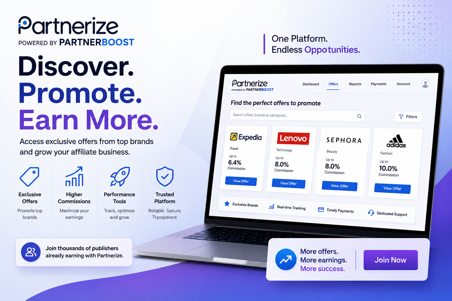 PartnerBoost affiliate offers and partnership marketing platform for publishers and creators