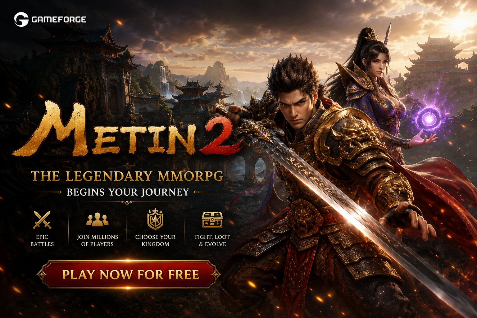 Gameforge online gaming platform featuring MMORPGs, browser games, strategy games, and popular titles including Metin2, NosTale, OGame, AION, Elsword, and Ikariam.