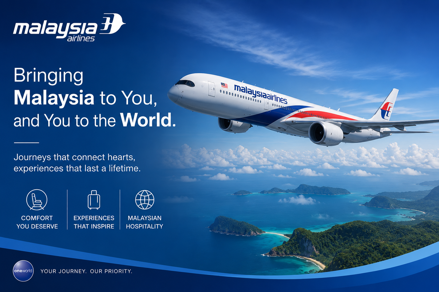 Malaysia Airlines flight booking platform featuring domestic and international flights, Flight + Hotel packages, travel services, Enrich rewards, and destinations worldwide.
