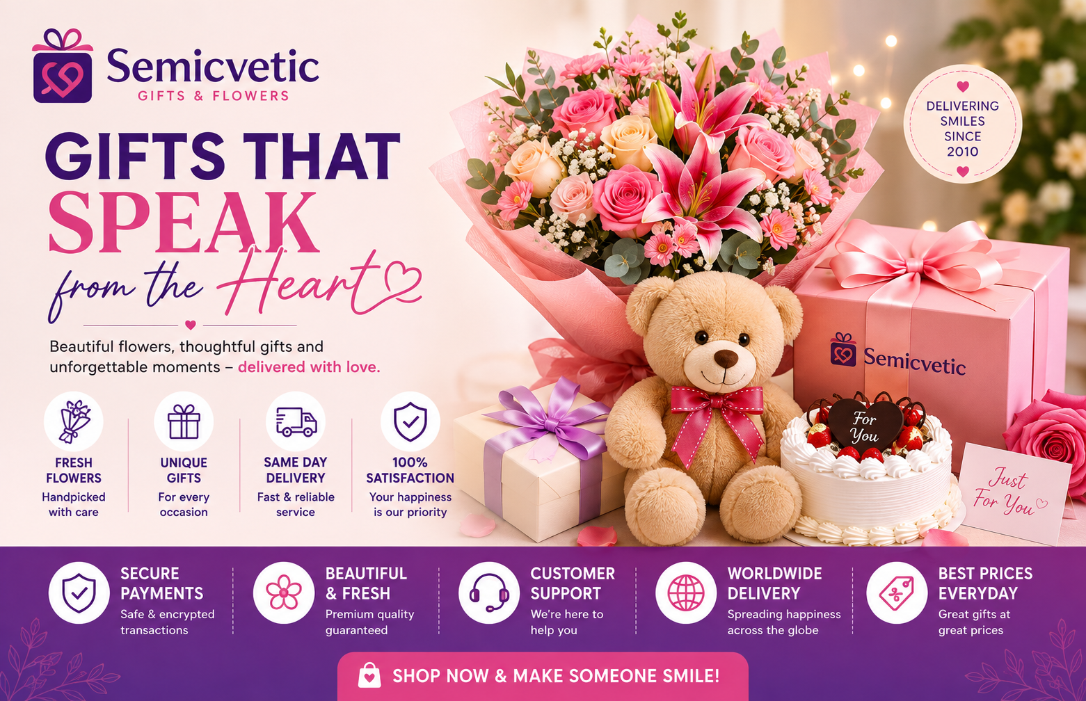 Семицветик online flower and gift store featuring fresh bouquets, roses, peonies, floral arrangements, balloons, chocolates, and gifts with delivery.
