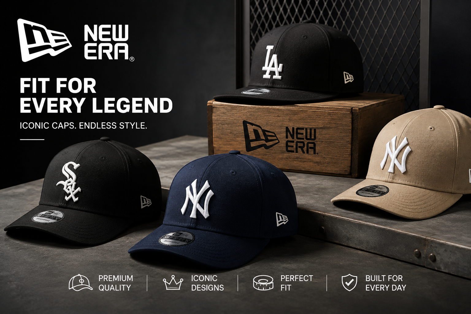 New Era online store featuring iconic hats, baseball caps, sports team merchandise, apparel, and accessories for men, women, and kids.