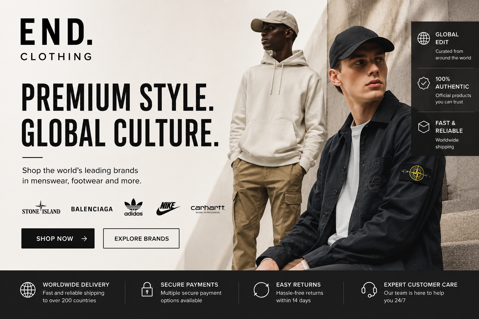 END. Clothing online fashion store featuring luxury designer clothing, premium sneakers, streetwear, accessories, and exclusive collections from leading global fashion brands.