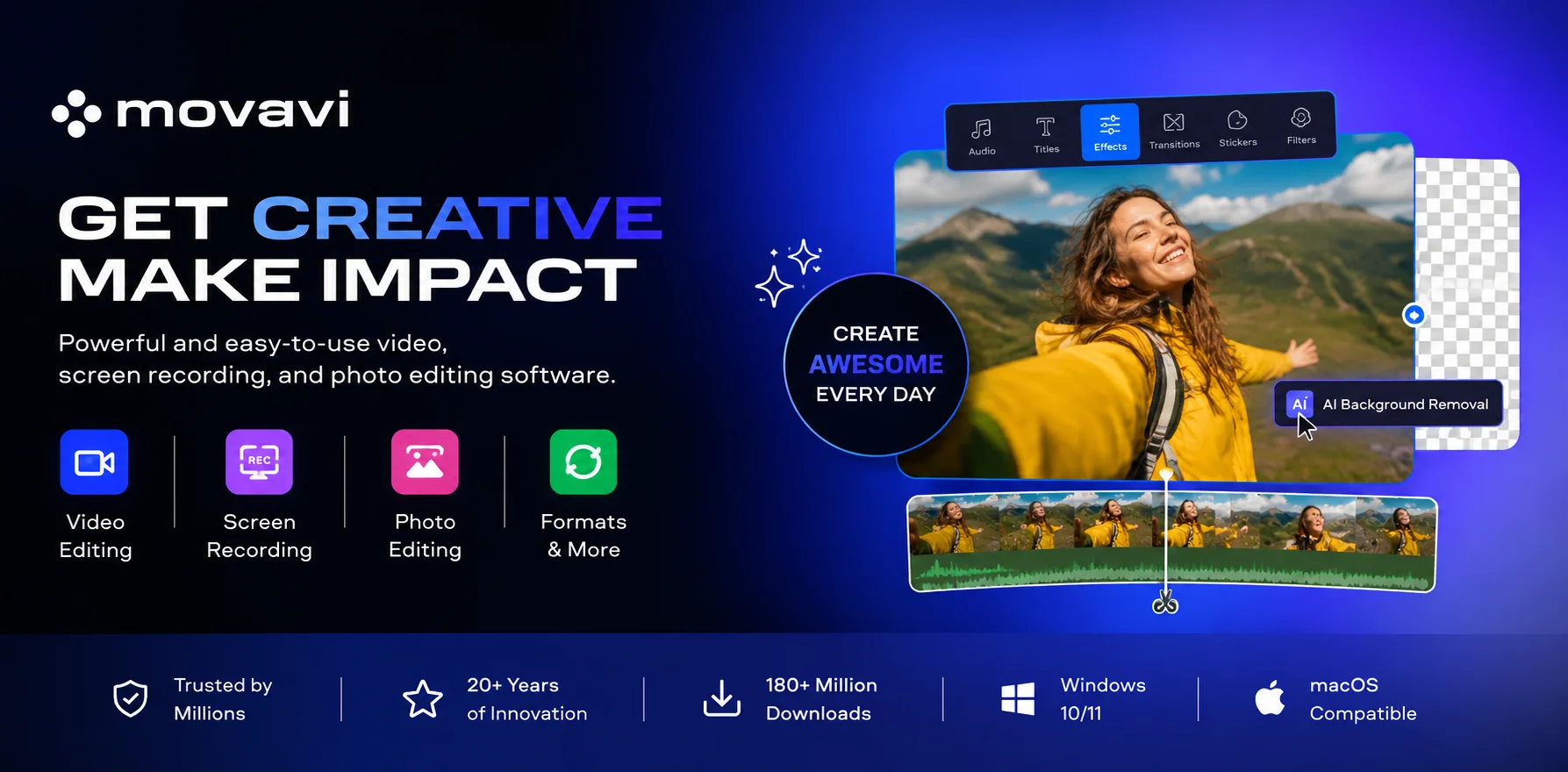 Enhance photos with AI, streamline document workflows, and access all Movavi software in one ultimate bundle.