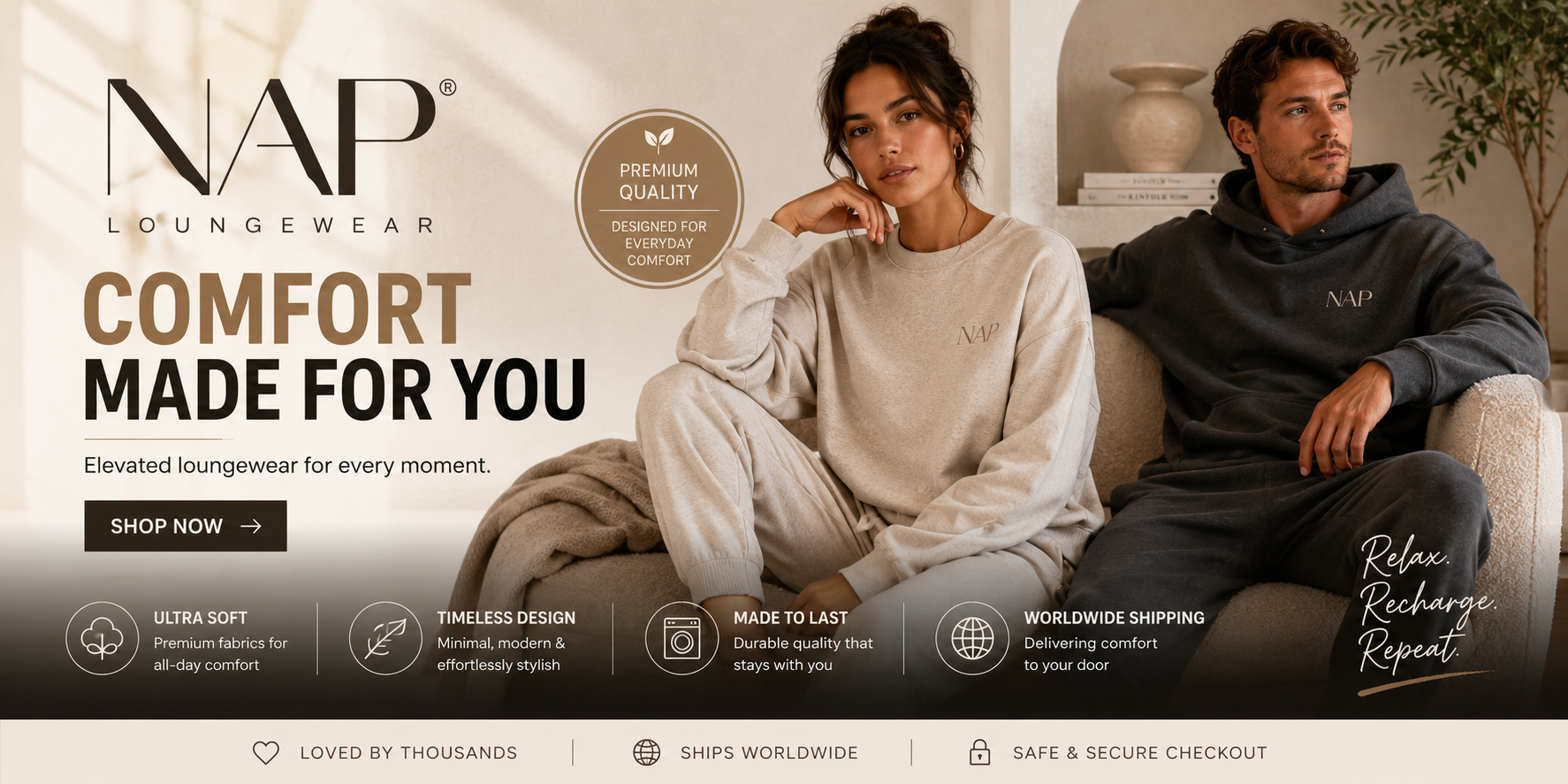 NAP Loungewear women's fashion collection featuring elegant pajamas, loungewear, knitwear, dresses, robes, and stylish outerwear.