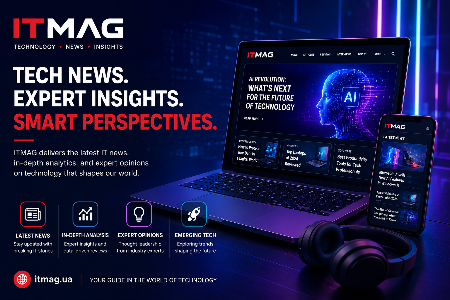 iTMag online electronics store featuring laptops, smartphones, Apple products, tablets, Xiaomi devices, gadgets, accessories, and home appliances.