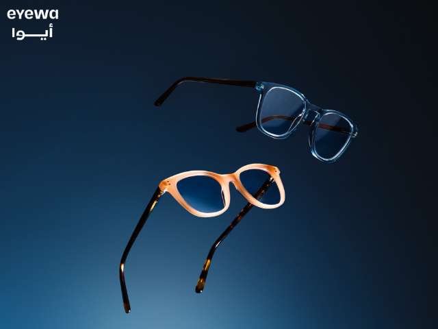 Eyewa official UAE website showcasing prescription eyeglasses, designer sunglasses, and contact lenses.