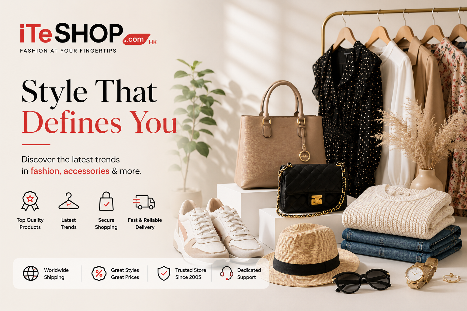 ITeSHOP Hong Kong online fashion store featuring designer clothing, luxury streetwear, sneakers, handbags, accessories, beauty products, and lifestyle collections from leading international brands.