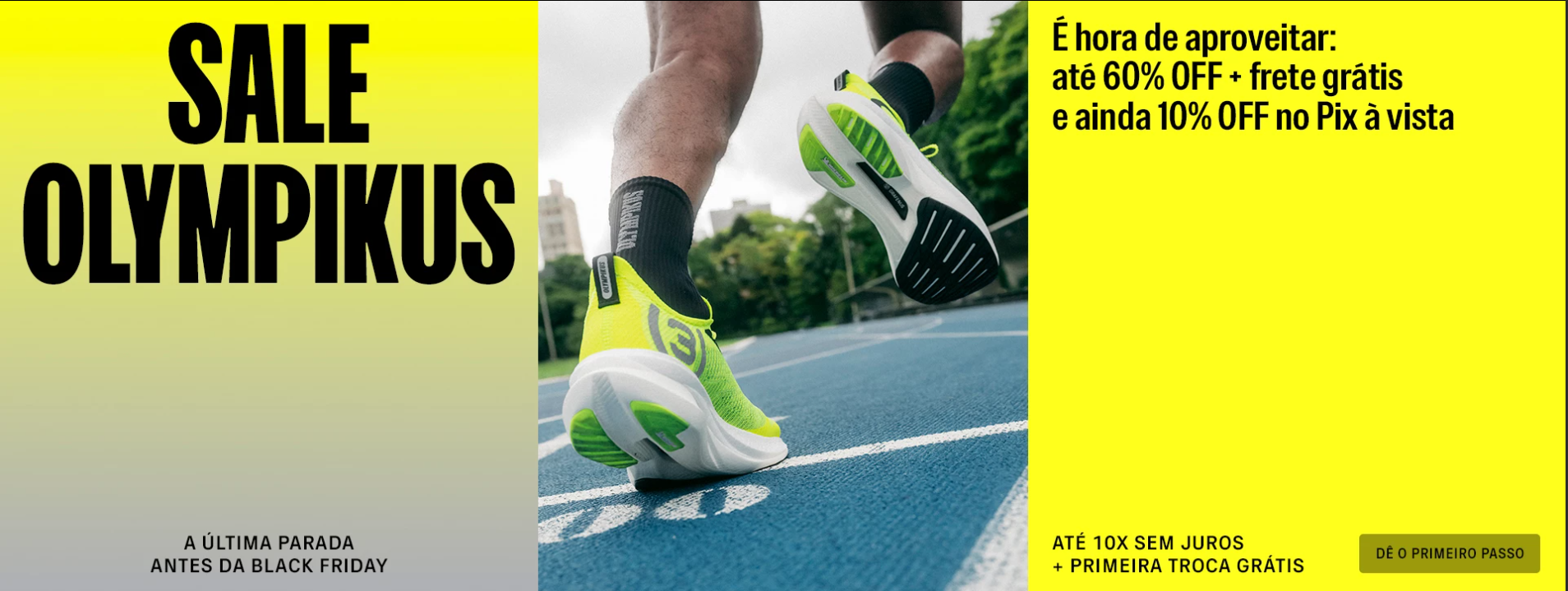 Olympikus athletic footwear logo and running shoes promotional banner