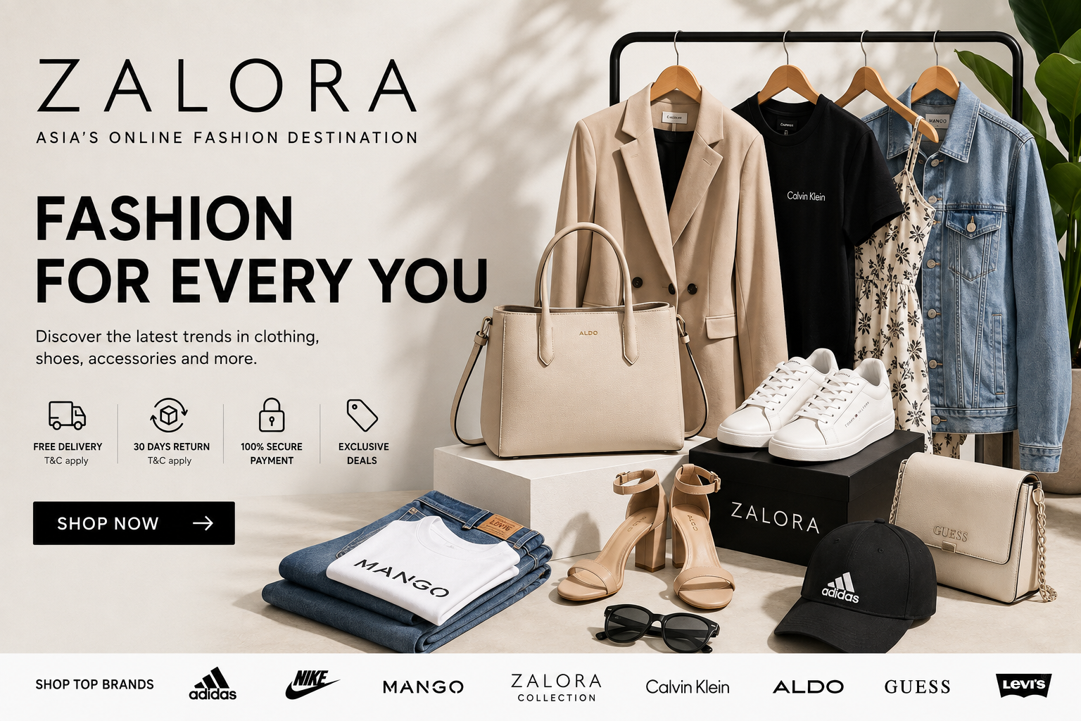 ZALORA Singapore online fashion store featuring clothing, shoes, sneakers, bags, accessories, beauty products, sportswear, and leading local and international brands.