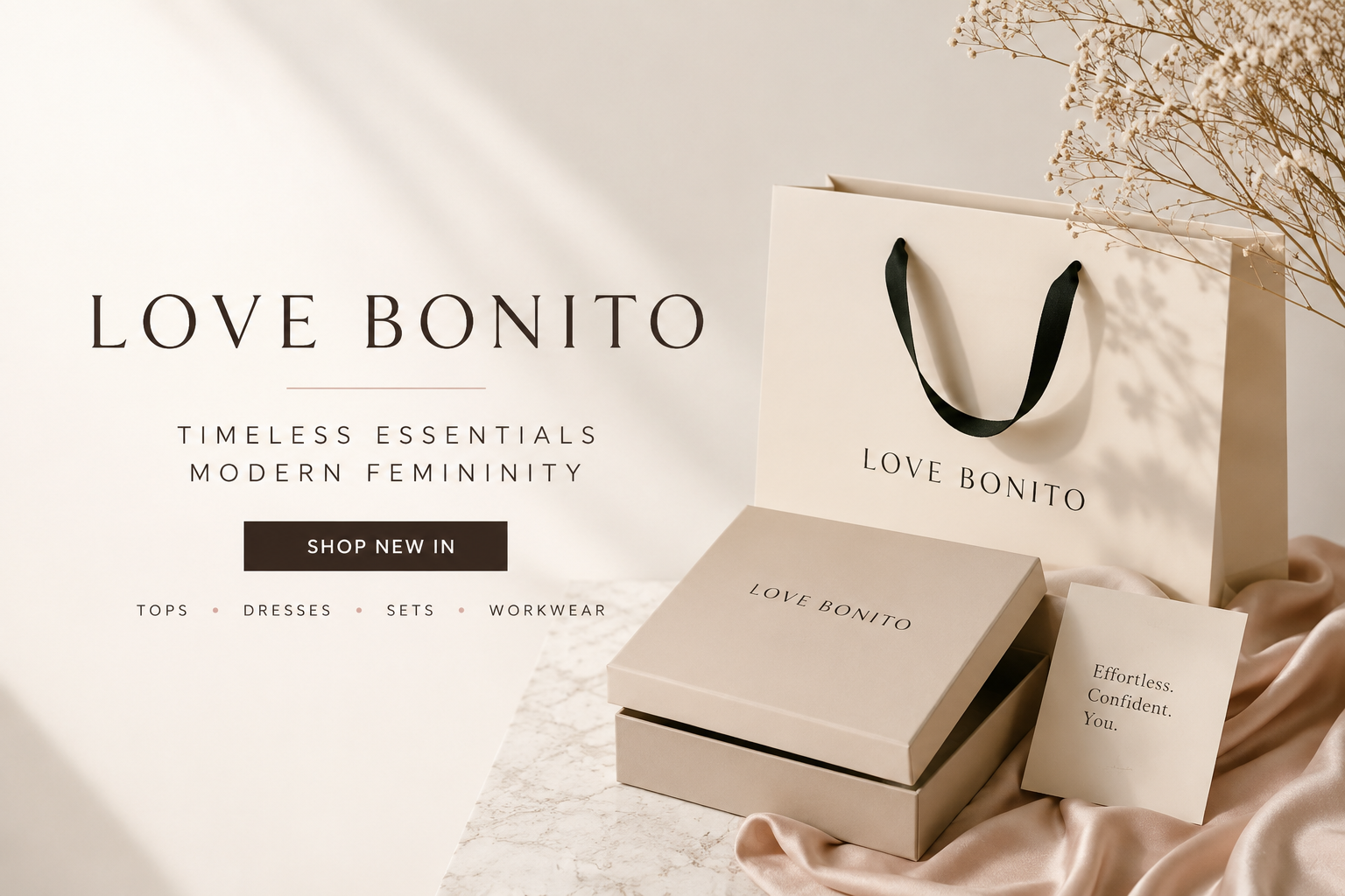 Love, Bonito women's fashion collection featuring elegant dresses, workwear, blouses, trousers, skirts, jumpsuits, and stylish everyday clothing designed for modern women.