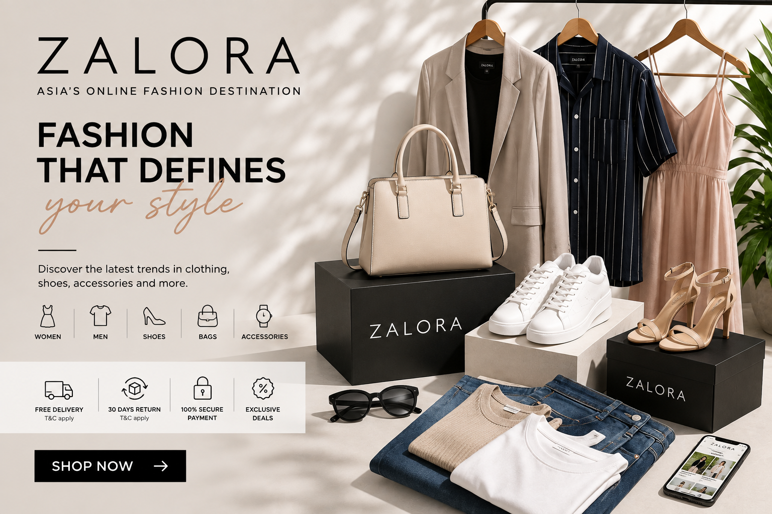 ZALORA Philippines online fashion store featuring clothing, shoes, sneakers, bags, accessories, beauty products, sportswear, kids' fashion, and leading brands.