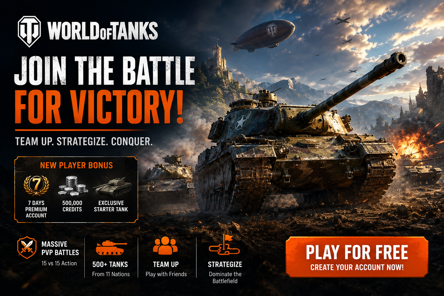 World of Tanks free-to-play online tank MMO featuring tactical multiplayer battles, armored vehicles, tank upgrades, Premium services, and competitive gameplay.