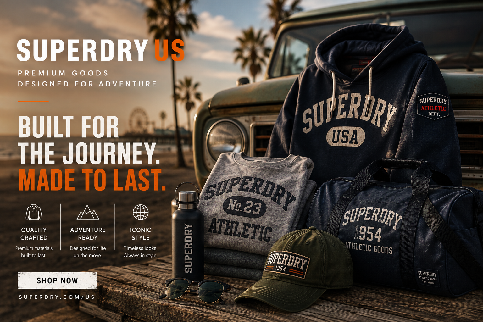 Superdry US online fashion store featuring men's and women's clothing, jackets, hoodies, T-shirts, trousers, dresses, footwear, accessories, and contemporary casualwear.