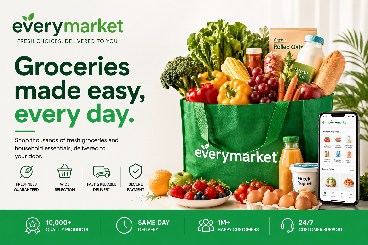 EveryMarket online marketplace featuring global brands, health and beauty products, home essentials, household goods, and everyday shopping items.