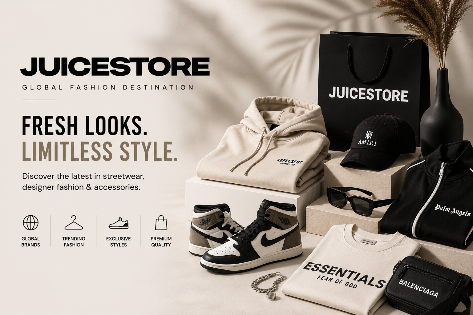 JUICESTORE online fashion store featuring premium streetwear, designer clothing, limited-edition sneakers, accessories, and exclusive collections from leading global fashion brands.
