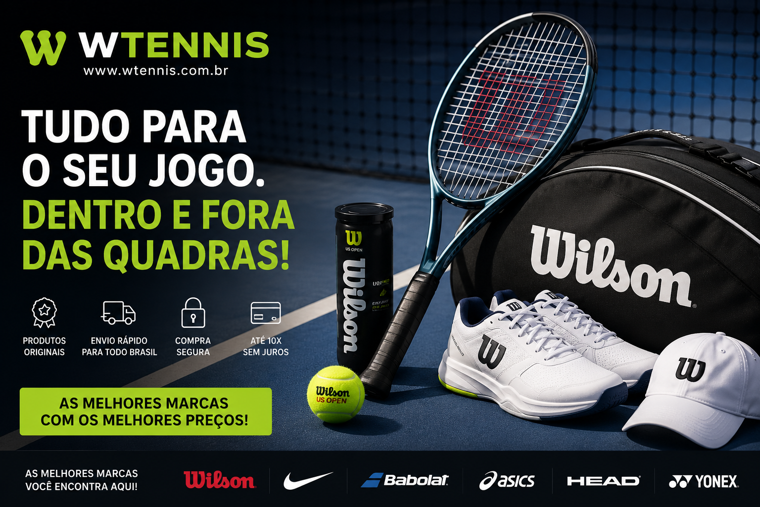World Tennis online store featuring sneakers, running shoes, sportswear, footwear, accessories, and leading athletic brands in Brazil.
