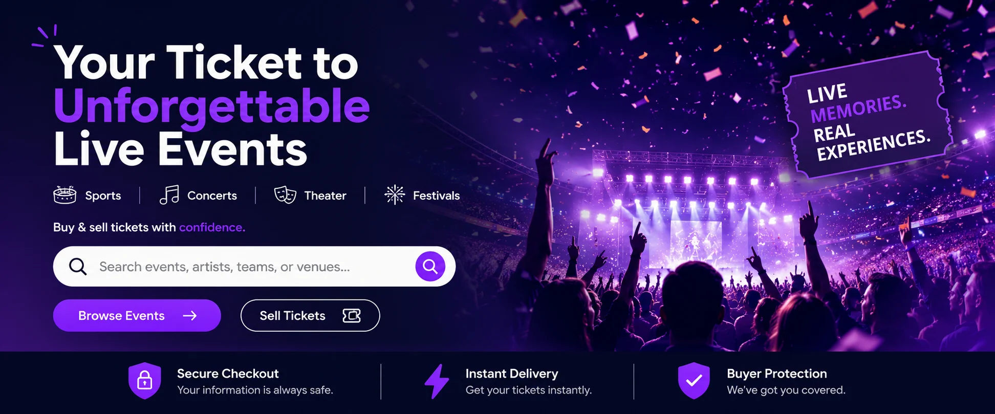 Buy and sell tickets for the world's best live sports, concerts, theater, and entertainment events safely.