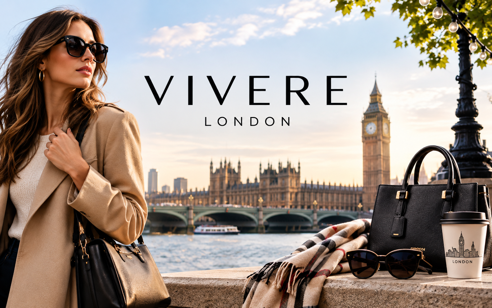 Vivere London online store homepage showcasing contemporary women's fashion, tailored outerwear, knitwear, and fluid dresses.