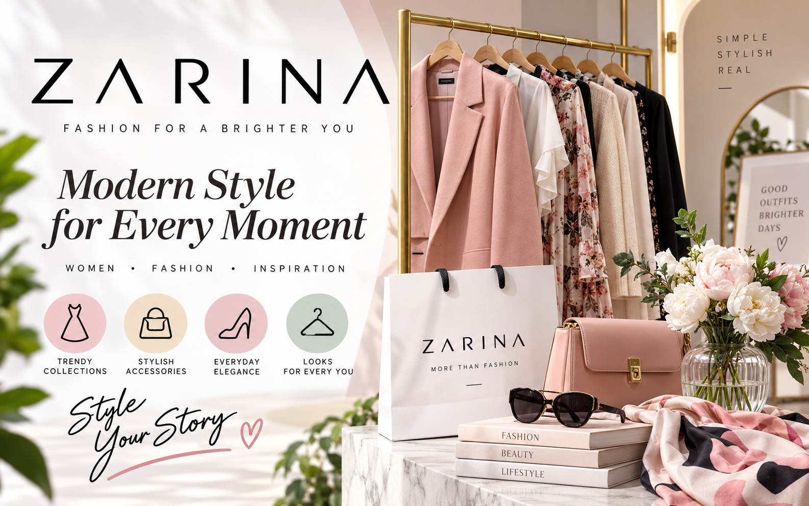 Zarina fashion platform featuring modern women's and men's clothing, capsule wardrobes, outerwear, shoes, and accessories.